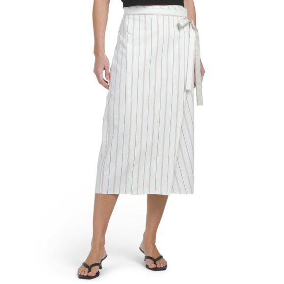 VINCE Off White Seedling Stripe Wrap Skirt - Picture 1 of 2